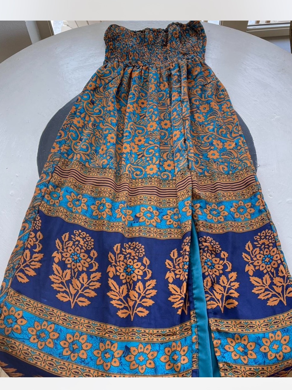 RAGA Strapless Bohemian Floral Maxi Dress in Teal and Navy